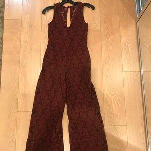 Night cap burgundy lace jumpsuit